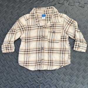 Old Navy Beige and Navy Plaid Baby Button-Down Shirt